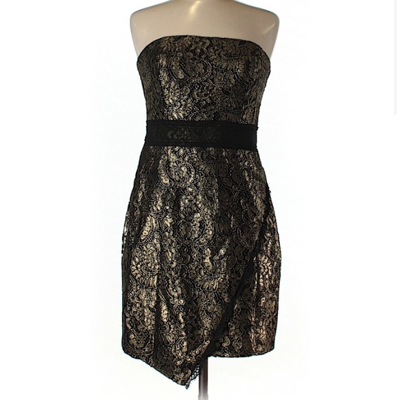 RACHEL Rachel Roy Strapless Black & Gold Mini Dress NWT - Picture 3 of 4